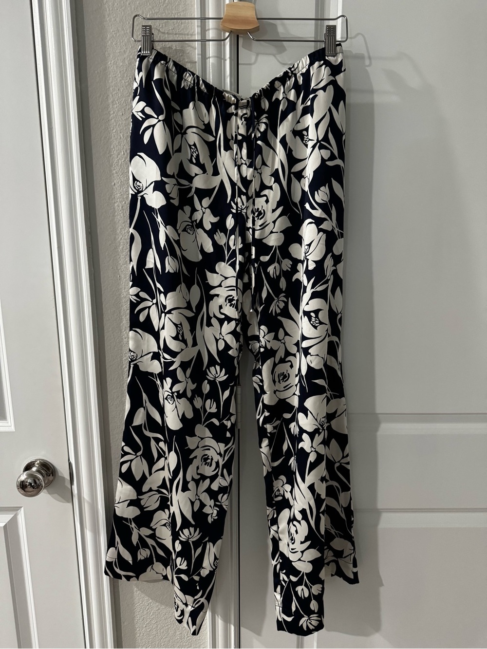 a new day Navy & White Floral Silk Pants